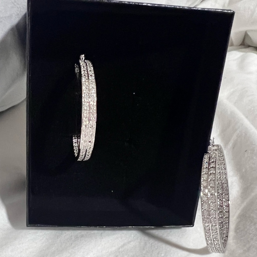 Adrienne Silver Sparkling Hoop Earrings